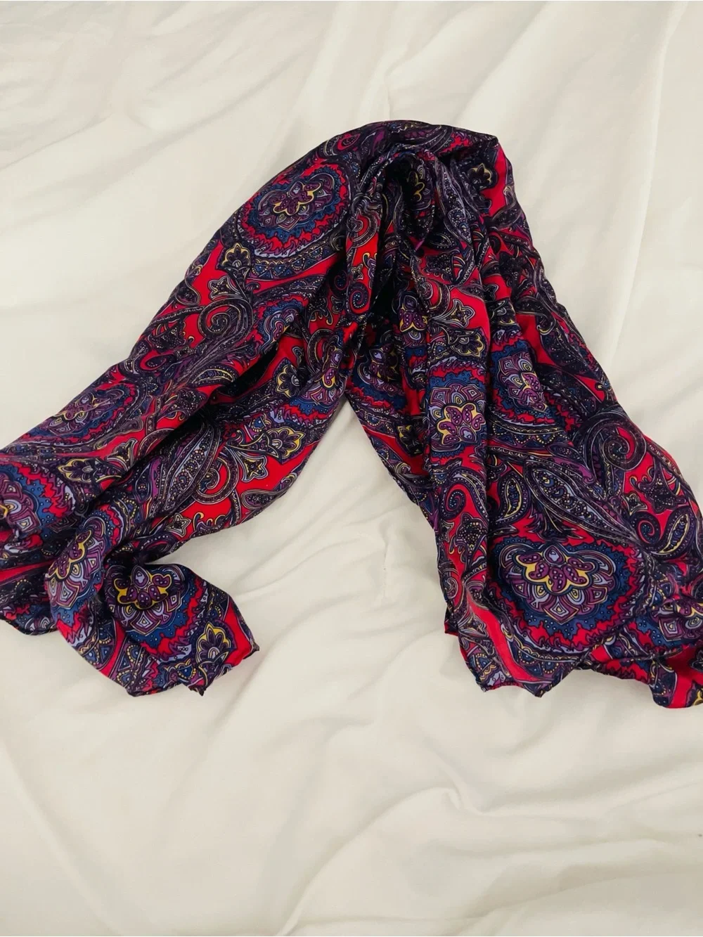 NWOT Women's Silk Red & Purple Paisley Scarf - Lightweight Fashion Accessory